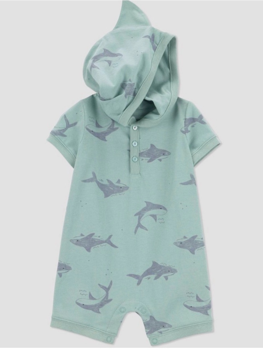 Carter’s Hooded Shark Print Short-Sleeve Baby Romper - Mint NWT